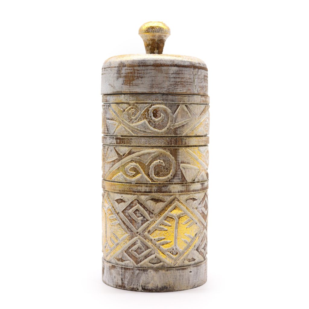 White & Gold Tall Wooden Container